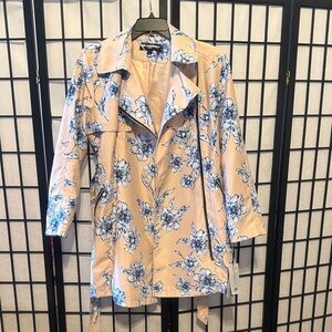 Karl Lagerfeld Floral Trench Coat in Cream and Blue